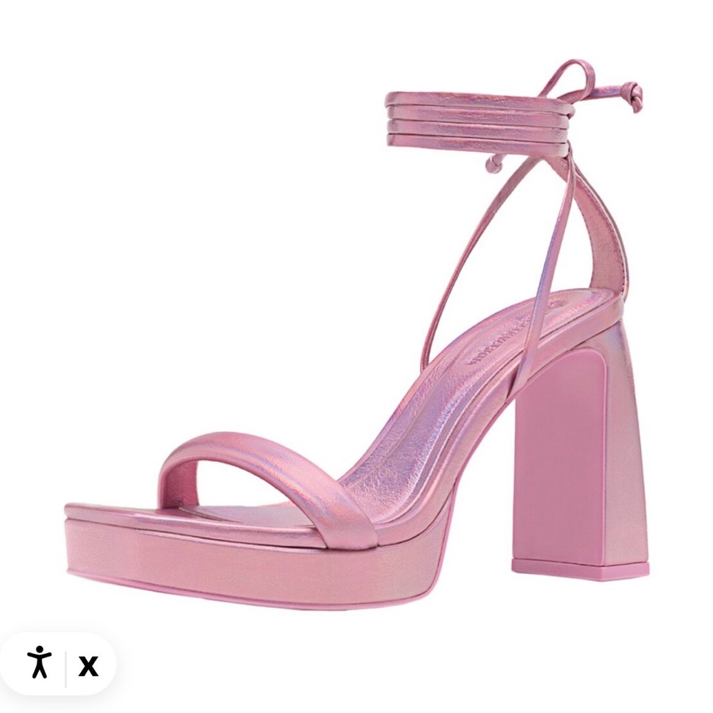 Stradivarius Metallic Pink Block Heel Sandals